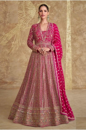 Pink Embroidered Georgette Gown Dress GW1092