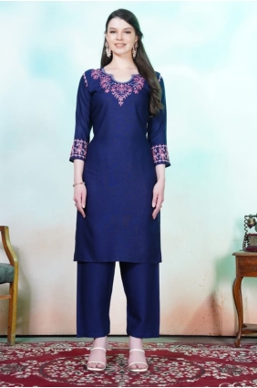 Rayon Embroidered Blue Palazzo Kurti with Dupatta KTI2673
