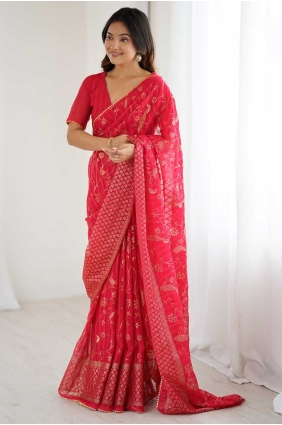 Red Banarasi silk Saree with Weaving SR28848
