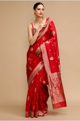 Red Saree in Silk with Weaving SR28744