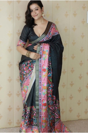Saree in Black Tussar silk with Weaving SR28500
