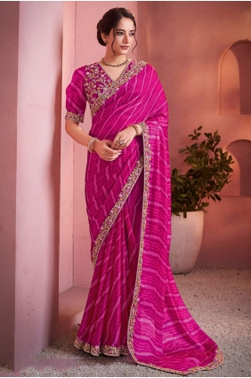 Embroidered,printed Satin Rani Saree with Blouse SR29054
