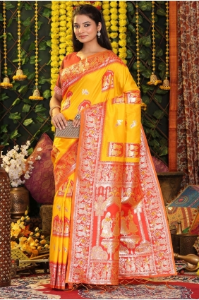 Silk Yellow Saree in Zari SR28939