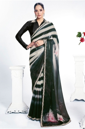 Black Satin Saree with Embroidered SR28946
