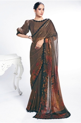 Satin Saree in Brown with Embroidered SR28955