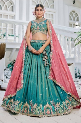 Satin Embroidered Sea green Lehenga Choli with Dupatta LC8488