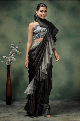 Grey Saree in Printed Satin SR28729