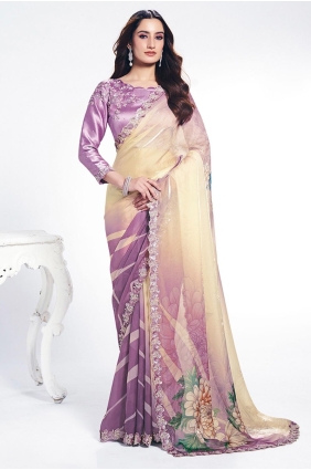 Embroidered Saree in Purple Satin SR28953