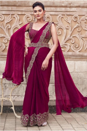Satin Saree with Work Hand in Maroon SR28307