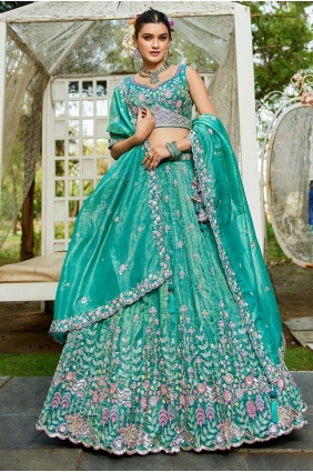 Sea green Lehenga Choli in Tissue with Embroidered LC8492