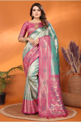 Sea green Saree in Banarasi silk with Weaving SR28247
