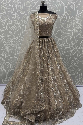 Golden Net Lehenga Choli with Sequins Embroidery LC8655