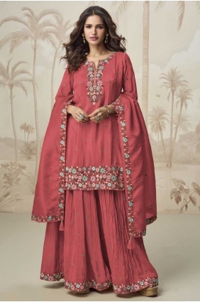 Pink Palazzo Suit in Embroidered Shimmer PZ4183