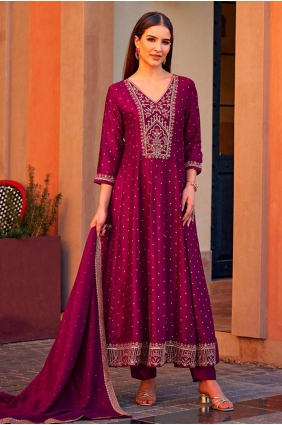 Pink Anarkali Suit in Silk with Embroidered AS4135
