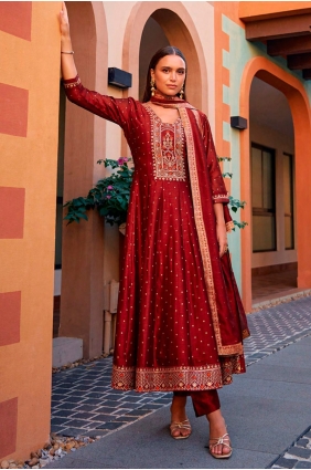 Silk Anarkali Suit with Embroidered AS4131
