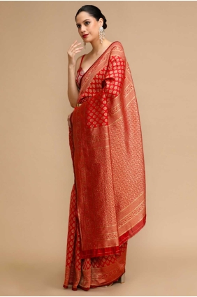 Silk Saree in Red with Weaving SR28736