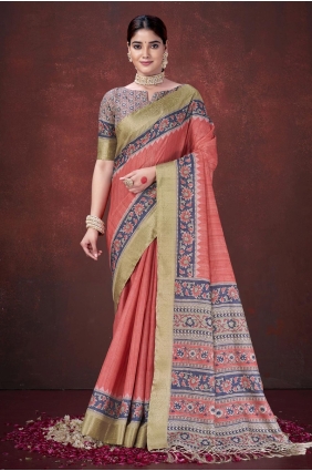 Red Saree with Printed Silk SR29032