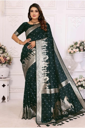 Silk Saree with Weaving in Green SR28232