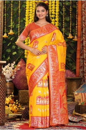 Weaving Silk Saree in Yellow with Blouse SR28890
