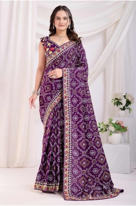Silk Violet Saree in Printed SR28178