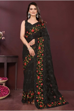 Black Weaving Soft net Saree SR28853