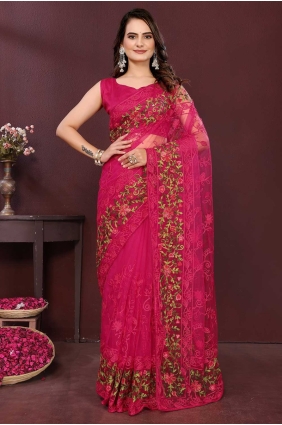 Weaving Saree in Pink Soft net SR28854