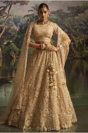 Cream Soft Net Lehenga Choli with Elegant Embroidery LC8691