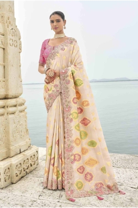 Stone Saree in Peach Silk SR28007