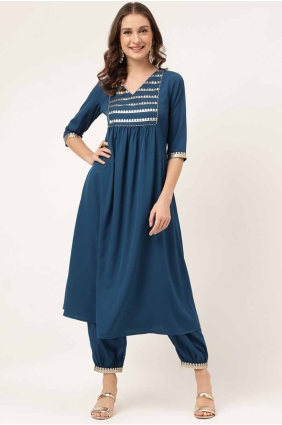 Teal blue Crepe Plain Kurti KTI2646