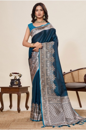 Teal Weaving Saree in Satin SR28992