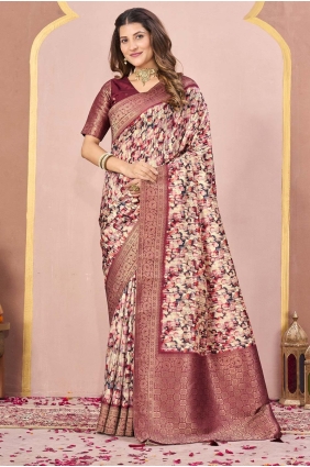 Rust Saree in Tussar silk with Digital print SR29091
