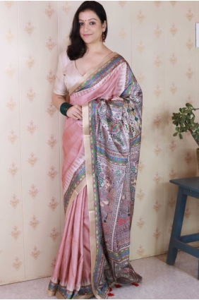 Pink Zari weaving Tussar silk Saree SR28713