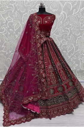 Velvet Bridal Pink Lehenga Choli in Embroidered LC8480
