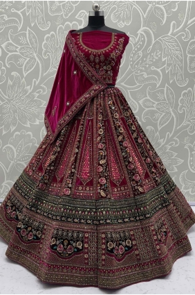 Burgundy Velvet Bridal Lehenga Choli with Embroidery LC8659