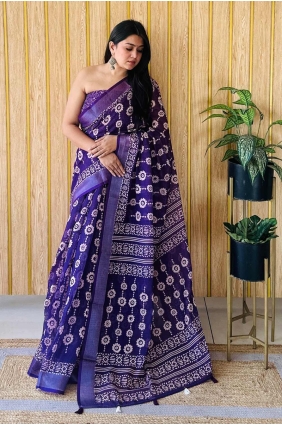 Voilet Printed Cotton Saree SR28101
