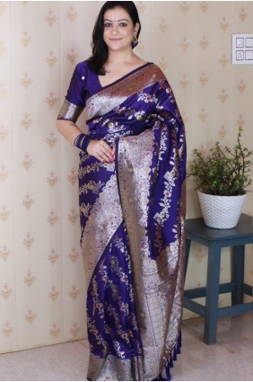 Blue Saree with Weaving Banarasi silk SR28983