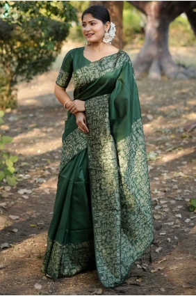 Green Handloom silk Saree with Weaving SR29098