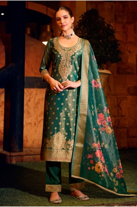 Green Salwar Kameez in Shimmer with Weaving SK155808