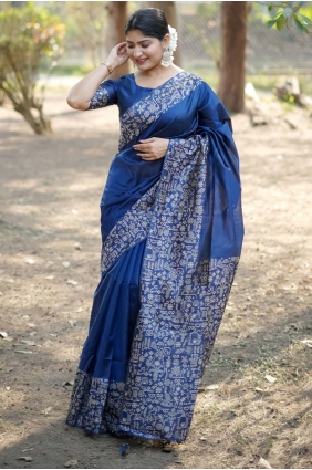 Blue Weaving Saree in Handloom silk SR29102