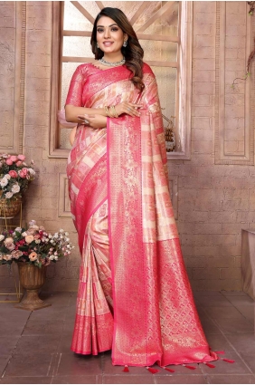 Weaving Saree in Peach Banarasi silk SR28356