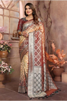 Weaving Saree in Peach Silk SR28256