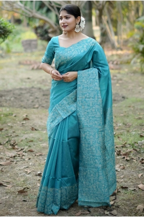 Sea green Weaving Saree in Handloom silk SR29105