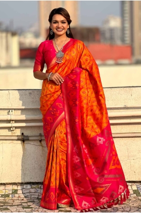 Weaving Silk Orange Saree with Blouse SR28015