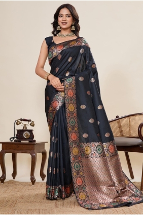 Silk Weaving Black Saree with Blouse SR29000