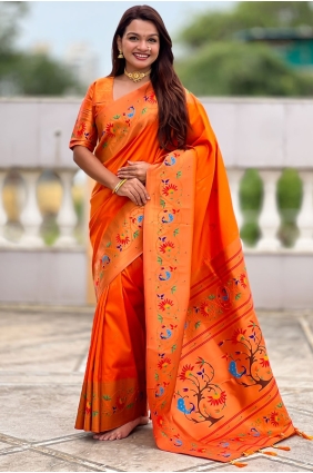 Orange Saree in Silk with Weaving SR29085