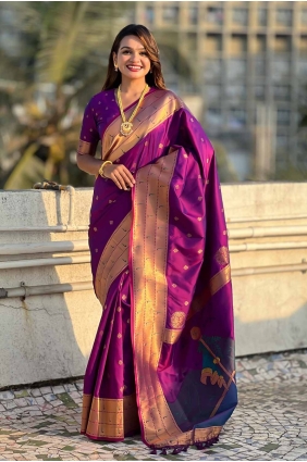 Weaving Silk Saree in Purple with Blouse SR28043
