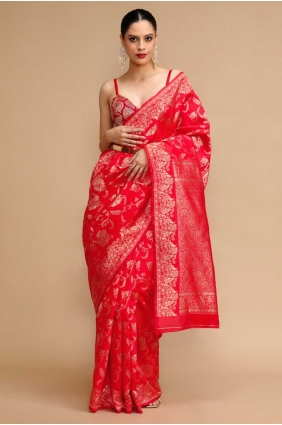 Silk Saree with Weaving in Red SR28735