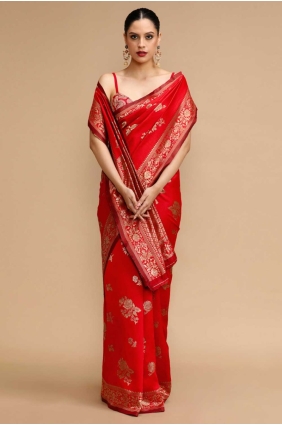 Silk Red Saree in Weaving SR28734