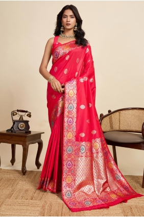 Silk Saree in Red with Weaving SR28995