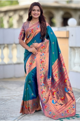 Teal Weaving Silk Saree SR29088